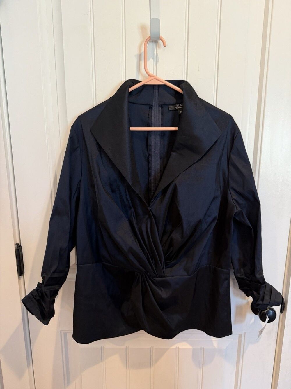 NWT Tadashi Collection Too Womens 2X Dark Navy Satin Twist Front Blouse $248